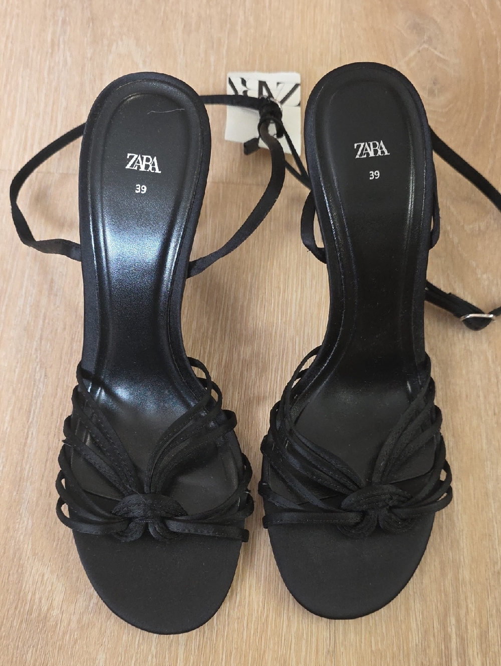 ZARA Black Strappy Knot-Heel Sandals